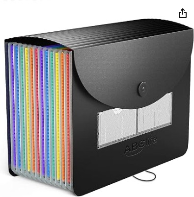 ABC life Expanding File Folder, 12 Pockets A4 Accordion File Organiser, Portable Rainbow Document Filing Box, Accordian Monthly Bill Receipt Paperwork Organiser Storage for Home & Office & School