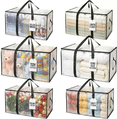 ClearSpace Heavy Duty Moving Bags or Storage Bins with Lids, Clear, 6 Pack