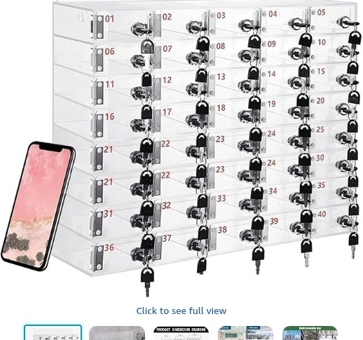 Mobile Phone Locker 12/24/36/48/60 Slots Mobile Phone Storage Cabinet with Carry Handle, Lock, Aluminium Wall Mounted or Desktop Management Box Suitable for School, Offices (Transparent, 40 Slot)