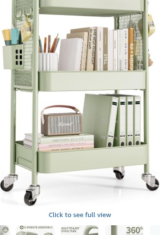 Urackify 3 Tier Storage Trolley on Wheels, Green